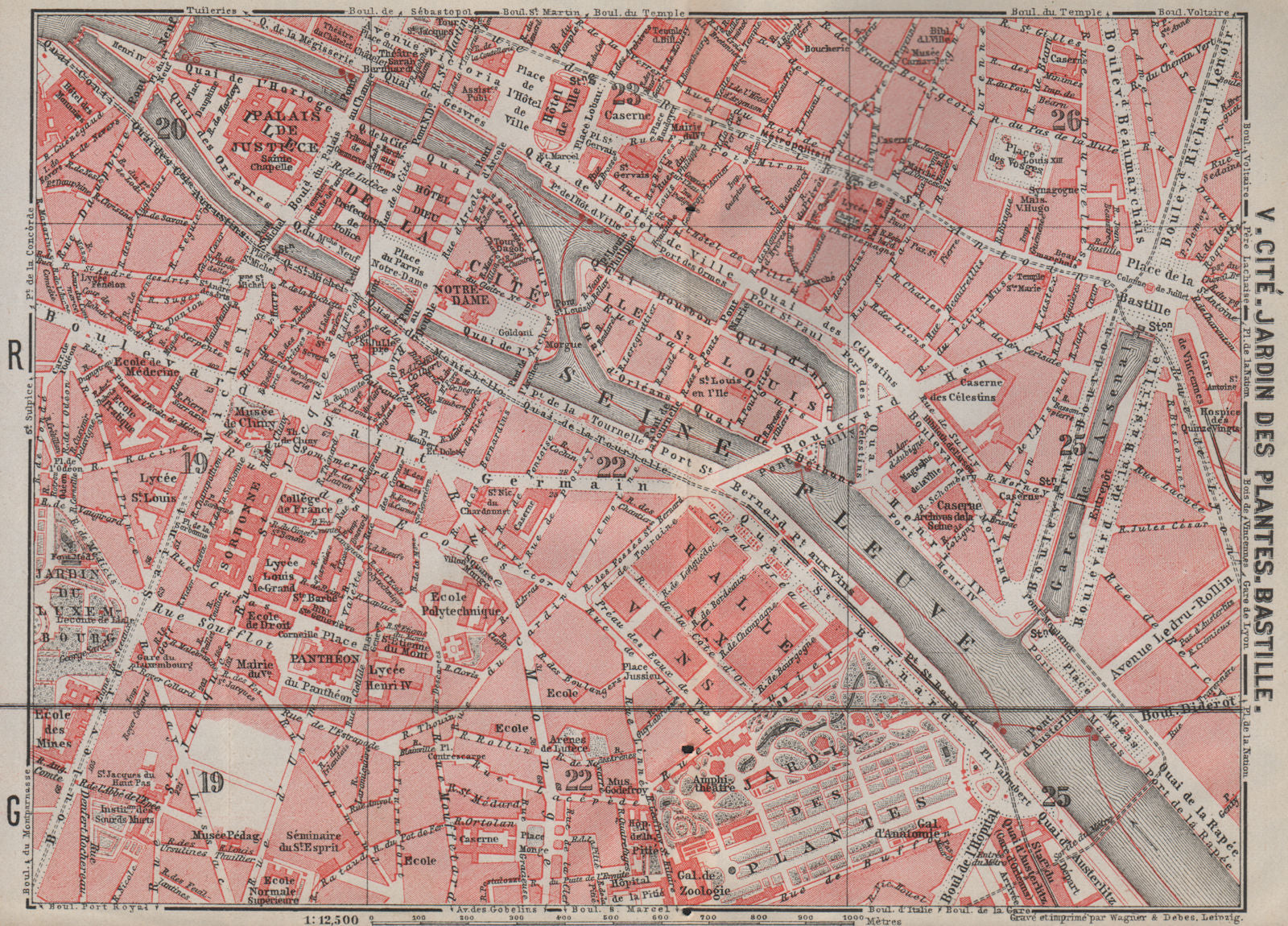 CITÉ JARDIN DES PLANTES BASTILLE town city plan. Paris 4e 5e 1e 6e 12e 1907 map